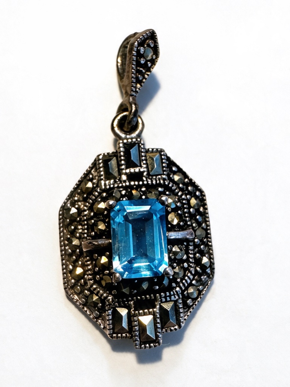Vintage blue tops and marcasite 925 pendent